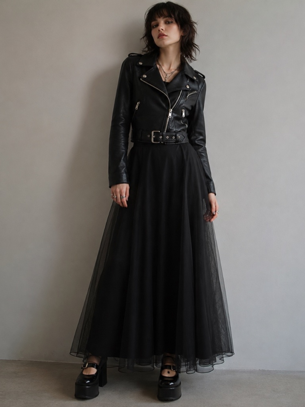 Adrianna Papell Black Tulle Maxi Skirt 10P Goth Whimsigoth Prom Dark Romance